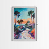 Palm Sunset, Coastal Cowgirl Wall Art, Southwest Wall Art, Surf Wall Art, Pink Orange Wall Art, Canvas Print, Extra Wide Art