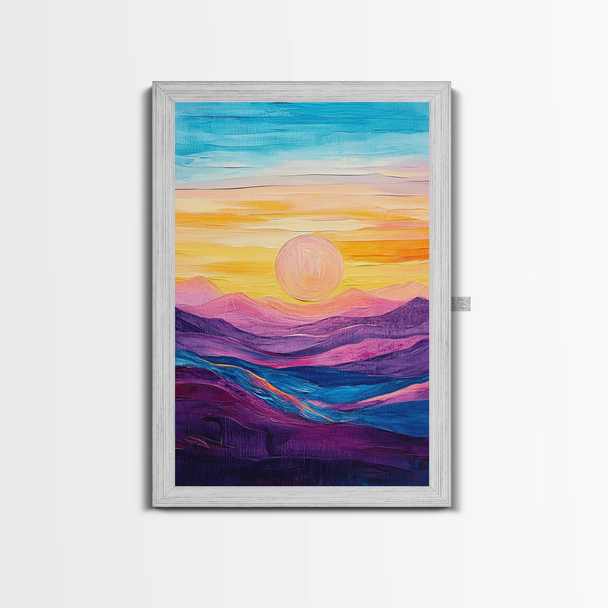 Sunset Horizon, Mountain Painting, Pink Orange Wall Art, Abstract Landscape Art, Canvas Print, Above Sofa Art, Bedroom Art