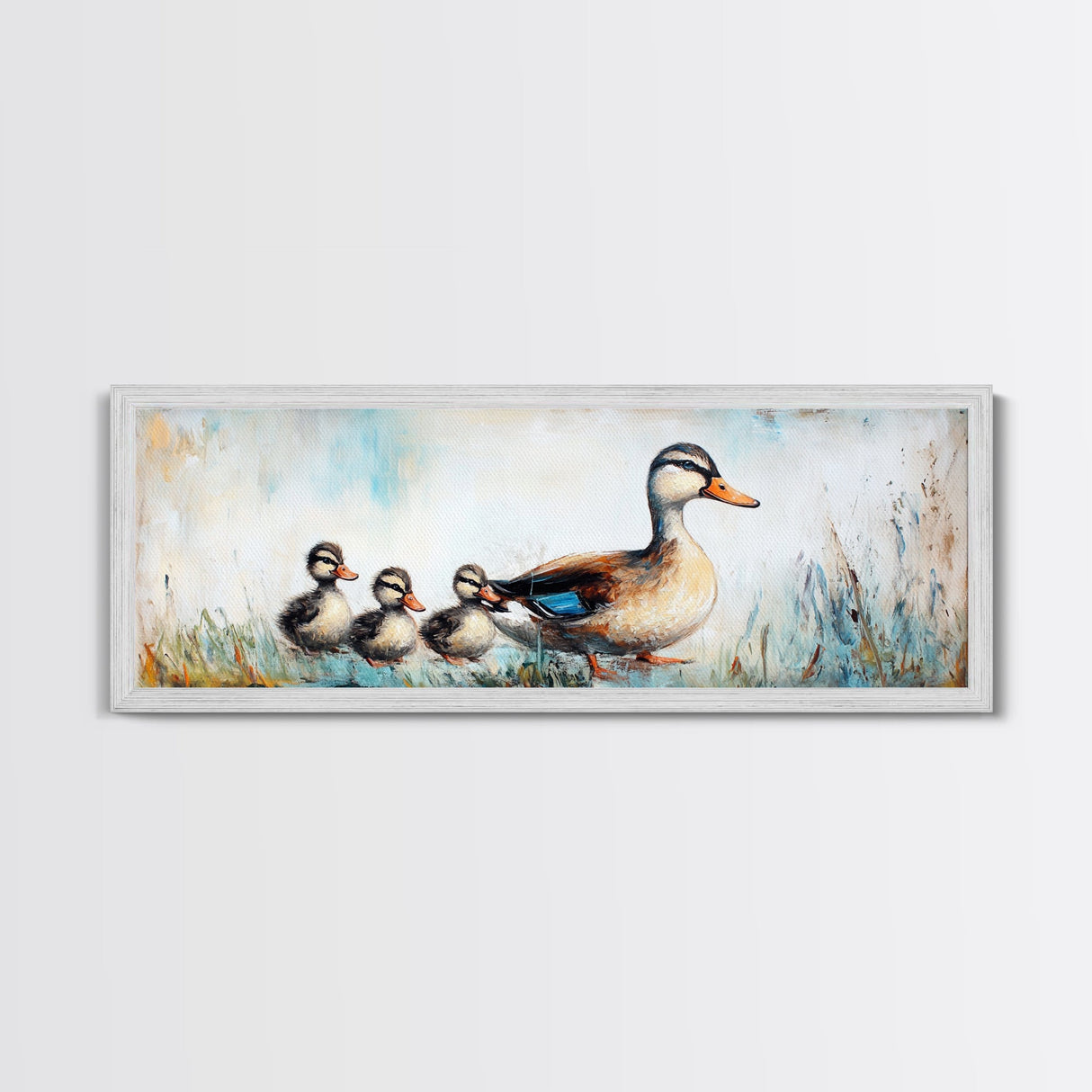Mother Duck and Ducklings, Whimsical Farmhouse Animal Wall Art, Cute Baby Ducks Painting, Cozy Country Decor, Nursery Artwork
