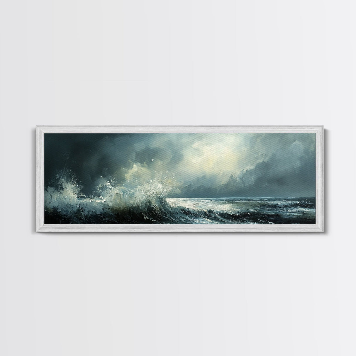 Stormy Ocean Waves Framed Canvas Print Dark Seascape Art, Moody Coastal Decor, Large Nautical Painting, Office or Living Room Art