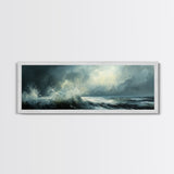 Stormy Ocean Waves Framed Canvas Print Dark Seascape Art, Moody Coastal Decor, Large Nautical Painting, Office or Living Room Art