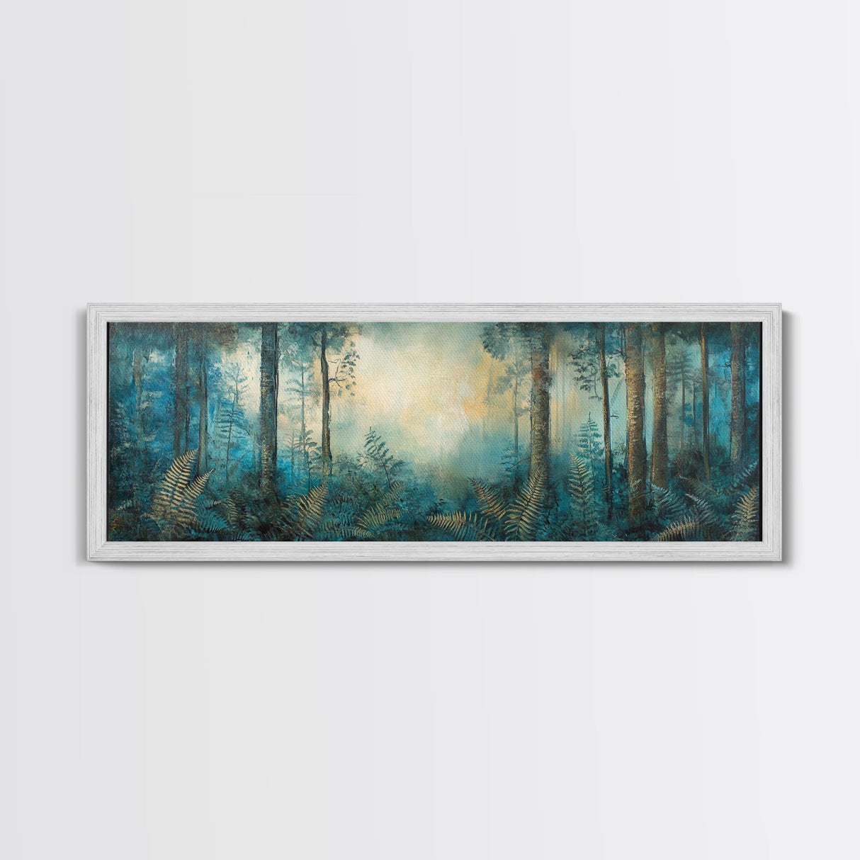 Enchanted Forest Glow Canvas Print Moody Woodland Art, Blue Green Nature Painting, Dreamy Landscape Decor, Large Living Room Artwork