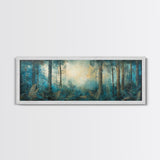 Enchanted Forest Glow Canvas Print Moody Woodland Art, Blue Green Nature Painting, Dreamy Landscape Decor, Large Living Room Artwork