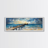 Wooden Dock Sunset Canvas Print Ocean Pier Wall Art Seaside Beach Decor Nautical Artwork Coastal Home Art Large Framed Print