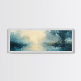 Misty Lake Canvas Print Serene Nature Wall Art, Neutral Forest Landscape, Soft Blue Wall Decor, Minimalist Bedroom Artwork