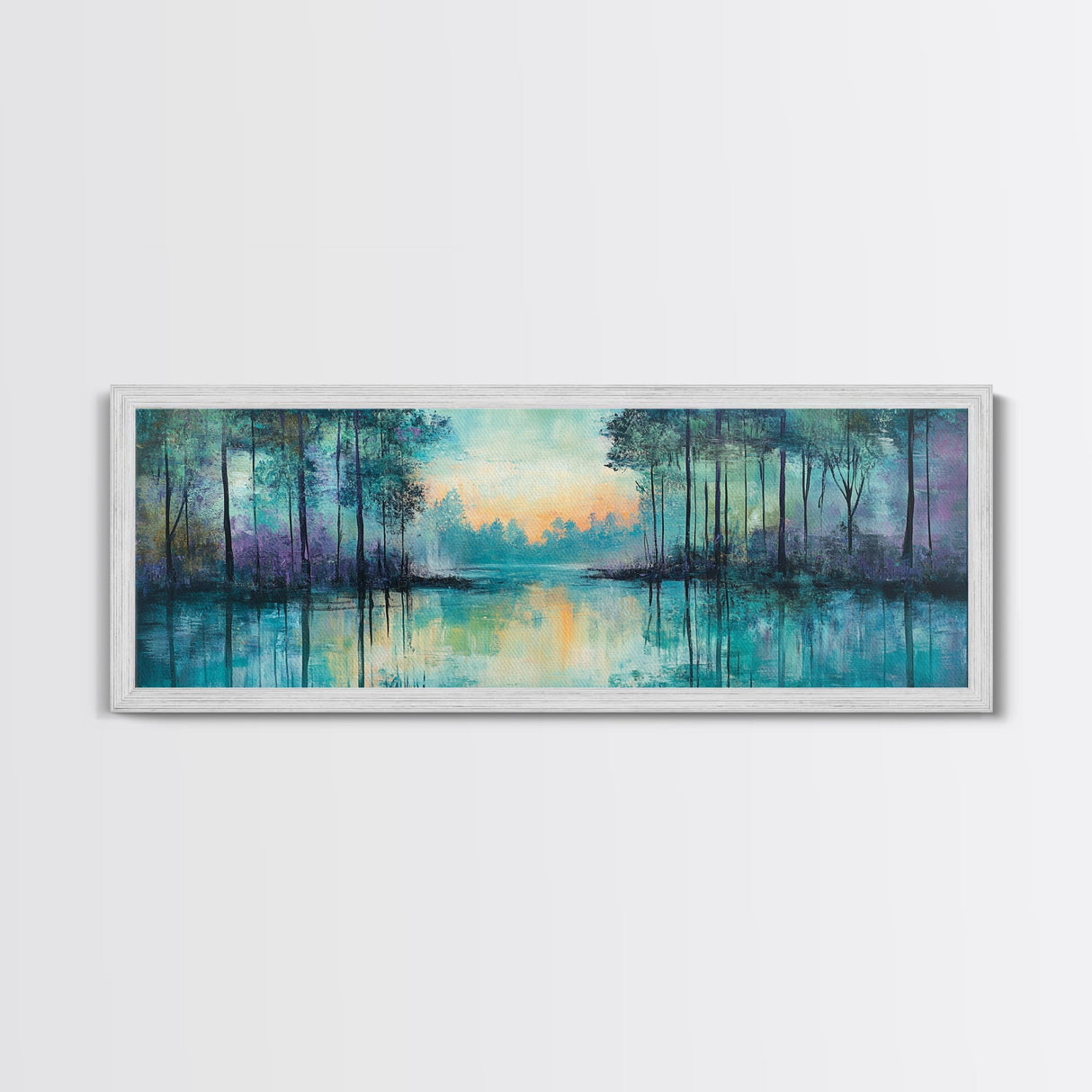Twilight Lake Canvas Print Tranquil Nature Wall Art, Reflective Water Landscape, Mystical Forest Painting, Serene Bedroom Wall Decor