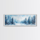Winter Wonderland Framed Canvas Print, Snowy Forest Wall Art, Christmas Home Decor, Scandinavian Winter Art, Cozy Cabin Wall Art