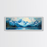Mountain Lake Framed Canvas Print, Snowy Peak Nature Art, Adventure Home Decor, Alpine Forest Wall Art, Cabin Living Room Wall Decor