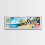 Tropical Beach Hut Painting, Vibrant Coastal Paradise Wall Art, Colorful Island House Decor, Living Room Aesthetic, Canvas Print