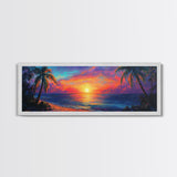 Tropical Sunset Paradise Framed Canvas Print Vibrant Beach Wall Art Palm Tree Coastal Decor Living Room Bedroom Gift Idea