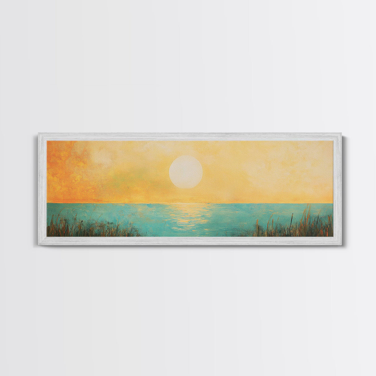 Golden Sunset Coastal Canvas Print, Minimalist Ocean Wall Art, Warm Beach Decor, Large Modern Art, Bedroom Wall Art, Nature Painting