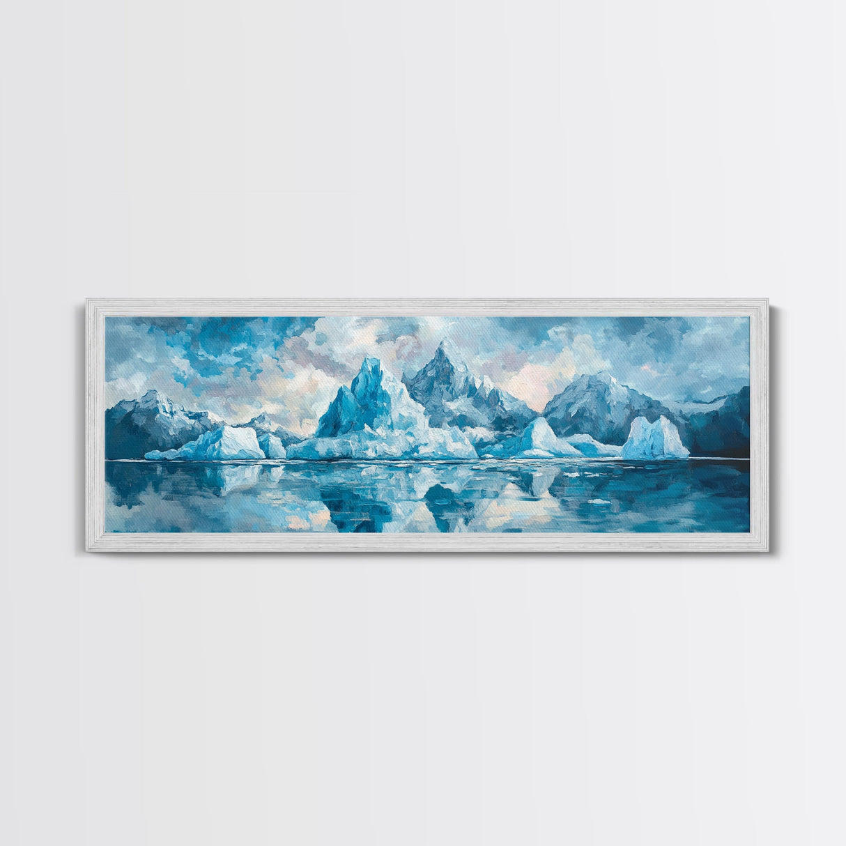 Iceberg Mountain Reflection Canvas Print, Arctic Nature Wall Art, Cool Blue Home Decor, Large Landscape Painting, Modern Office Art