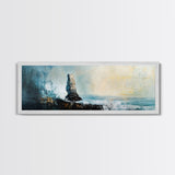 Dramatic Ocean Waves Framed Canvas Print, Moody Seascape Wall Art, Stormy Coastal Painting, Nautical Home Decor, Minimalist Art