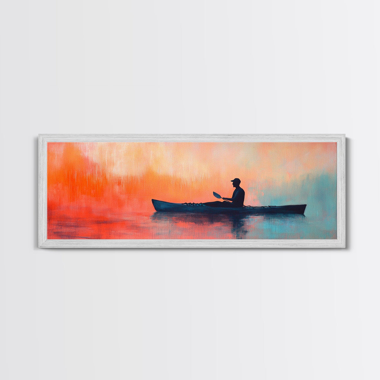 Kayak Sunset Wall Art, Lake House Decor, Nature Painting, Outdoor Adventure Art, Boho Home Decor, Living Room Wall Art