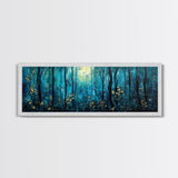 Moonlit Forest Wall Art, Mystical Woodland Painting, Dark Blue Nature Art, Enchanted Trees, Cozy Cabin Decor, Bedroom Wall Art