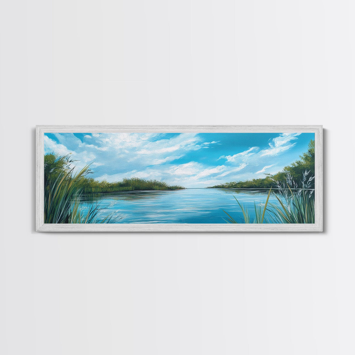 Tranquil River Landscape Art, Serene Water Painting, Nature Wall Decor, Blue Green Home Decor, Modern Office Wall Art