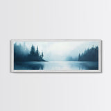 Misty Lake Forest Art, Moody Nature Painting, Blue Foggy Landscape, Tranquil Cabin Decor, Scandinavian Wall Art, Bedroom Art
