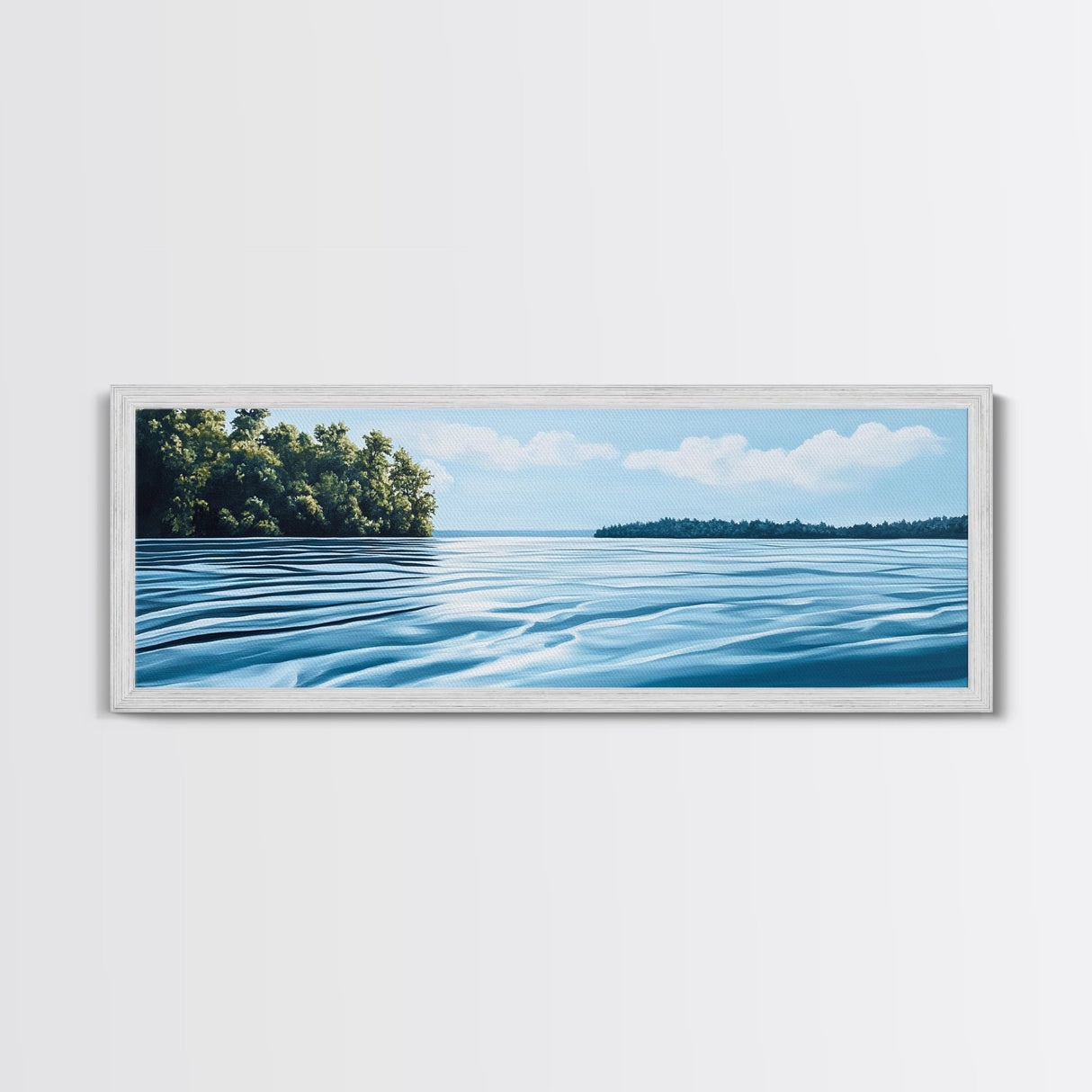 Tranquil Lake Scene, Peaceful Water Reflection Art, Minimalist Landscape, Blue Wall Art, Relaxing Office Decor, Large Wall Art