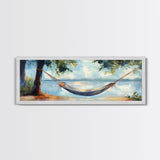 Relaxing Hammock Lake Scene, Tranquil Coastal Art, Serene Nature Painting, Boho Wall Decor, Minimalist Bedroom Art