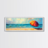 Vibrant Beach Umbrella Painting, Colorful Coastal Ocean Art, Bold Summer Seascape Decor, Bright Living Room, Canvas Print