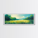 Serene Meadow Landscape Framed Canvas Print Nature Wall Art Impressionist Painting Summer Home Decor Bedroom or Office Wall Accent