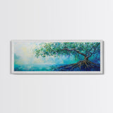 Mystical Tree Art Canvas Print Blue Abstract Nature Wall Decor Dreamy Coastal Artwork Living Room or Bedroom Accent Minimalist Boho