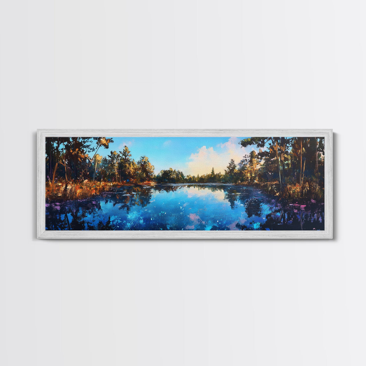 Tranquil Lake Reflection Framed Canvas Print - Nature Landscape Wall Art, Living Room Decor, Serene Water Painting, Cabin Wall Art