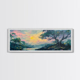 Sunset Over Rolling Hills Canvas Print - Impressionist Landscape Wall Art, Vibrant Sky Painting, Living Room Accent