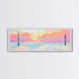 Sunset Beach Volleyball Painting, Pastel Ocean Sports Art, Fun Summer Wall Decor, Playful Living Room, Framed Canvas Print