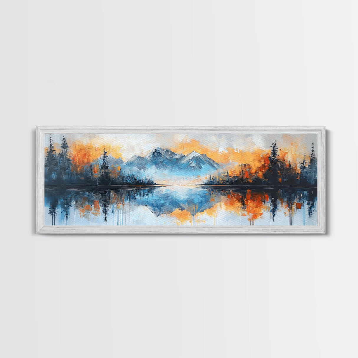 Reflective Lake Canvas Print Serene Mountain Art, Tranquil Water Painting, Fall Nature Wall Decor, Rustic Artwork, Large Wall Art