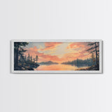 Sunset Lake Reflection Framed Canvas Print Autumn Landscape Warm Tones Nature Wall Art Rustic Cabin Decor Bedroom Living Room