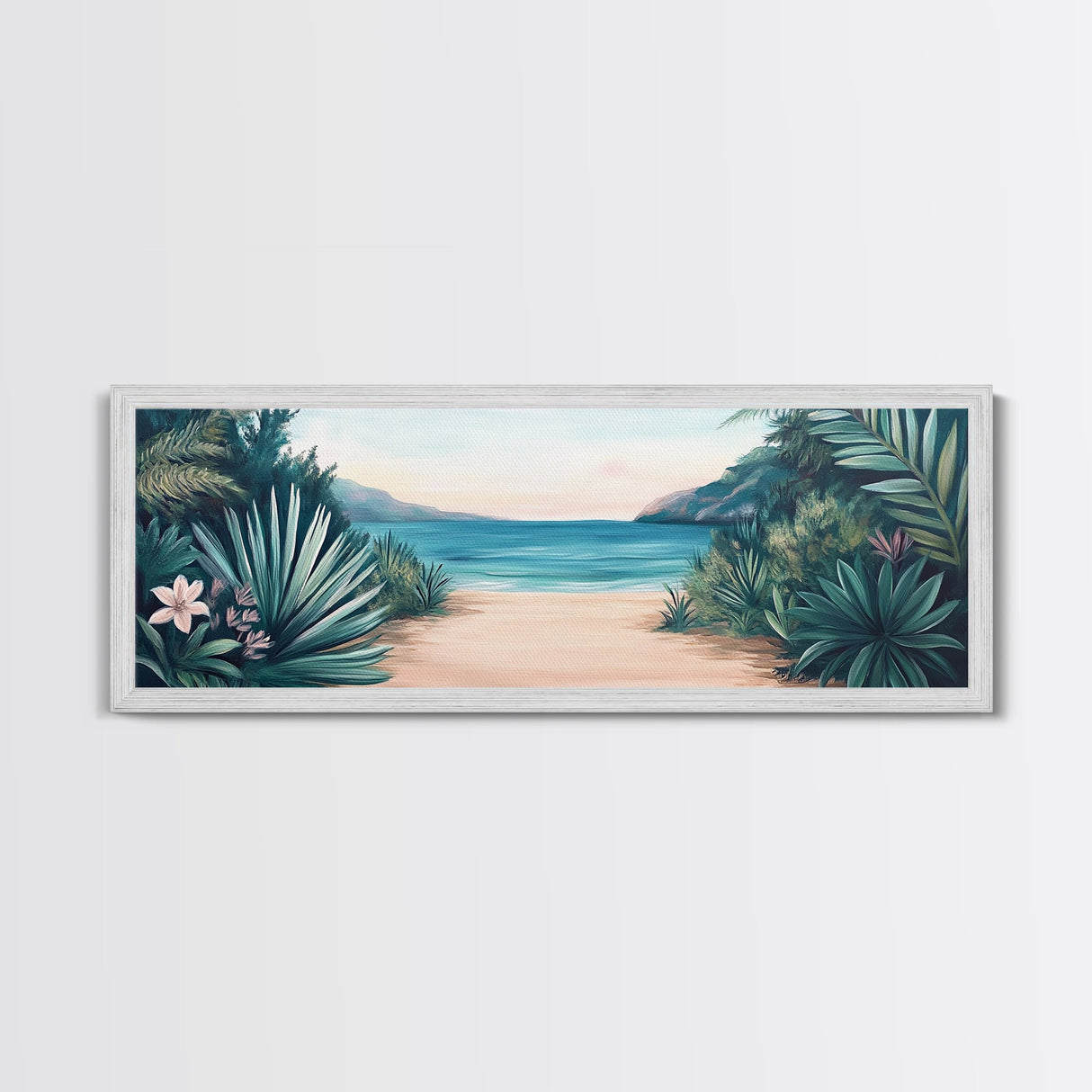 Secluded Beach Path Canvas Print Tropical Escape Painting Nature Coastal Wall Art Calm Ocean Scene Large Wall Art Living Room