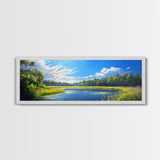 Scenic Lake Framed Canvas Print Nature Wall Art Peaceful Pond Painting Outdoor Retreat Decor Farmhouse Landscape Living Room Art