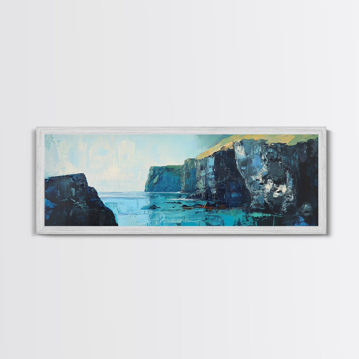 Coastal Cliffs Canvas Print Seascape Wall Art Ocean Waves Painting Nautical Decor Blue Tones Abstract Beach House Living Room Art