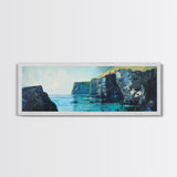 Coastal Cliffs Canvas Print Seascape Wall Art Ocean Waves Painting Nautical Decor Blue Tones Abstract Beach House Living Room Art