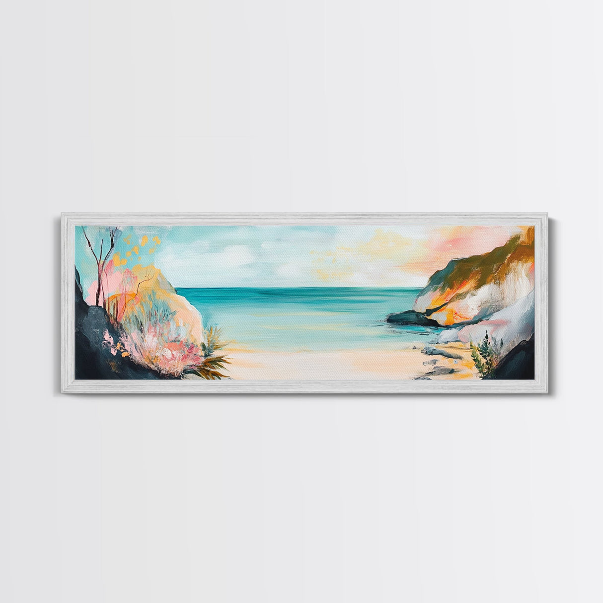 Abstract Beach Painting Soft Pastel Coastal Art Minimalist Boho Seaside Wall Decor Tranquil Ocean Artwork Bedroom Office