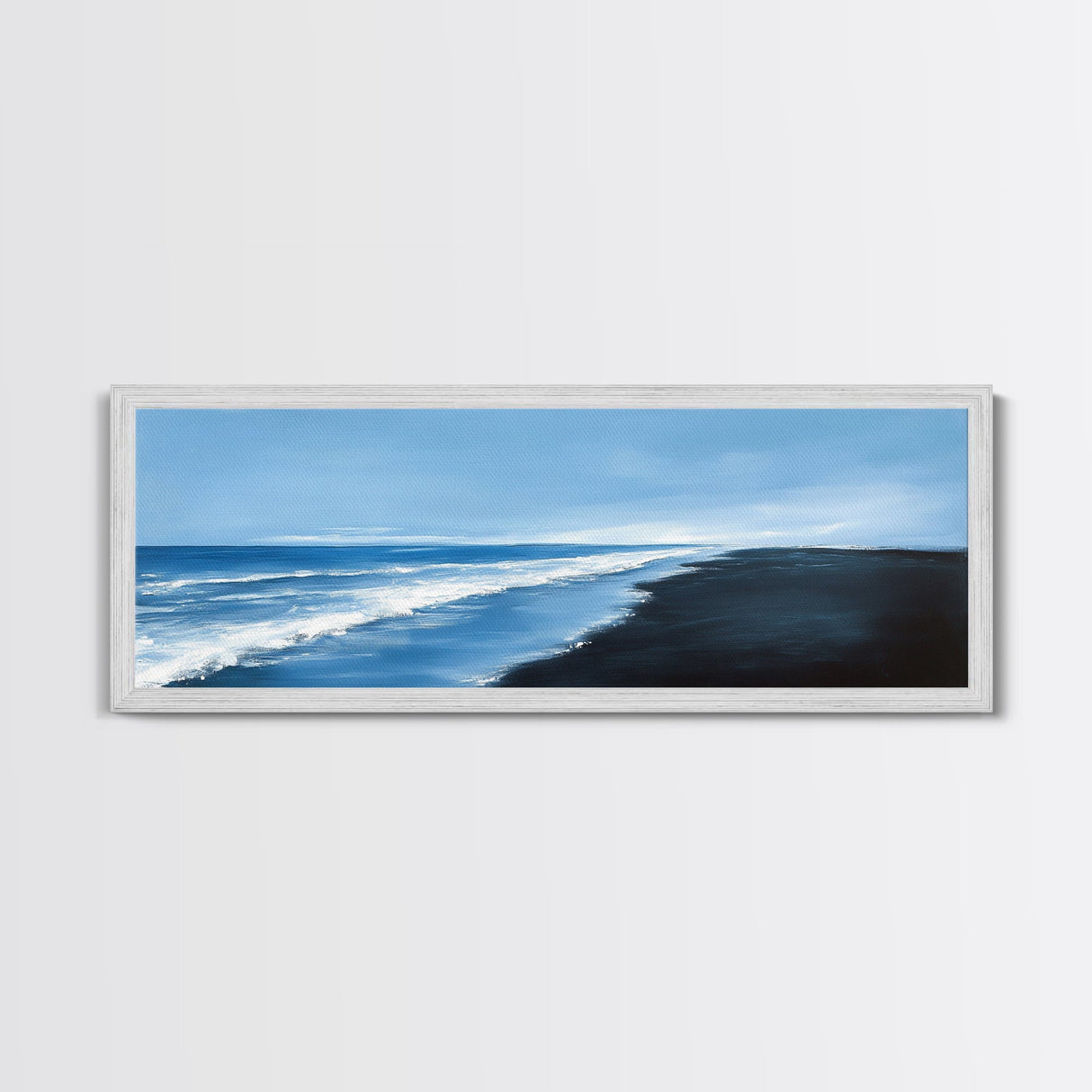 Stormy Sea Canvas Print Minimalist Ocean Painting Dark Coastal Art Black and White Beach House Decor Moody Living Room Wall Art
