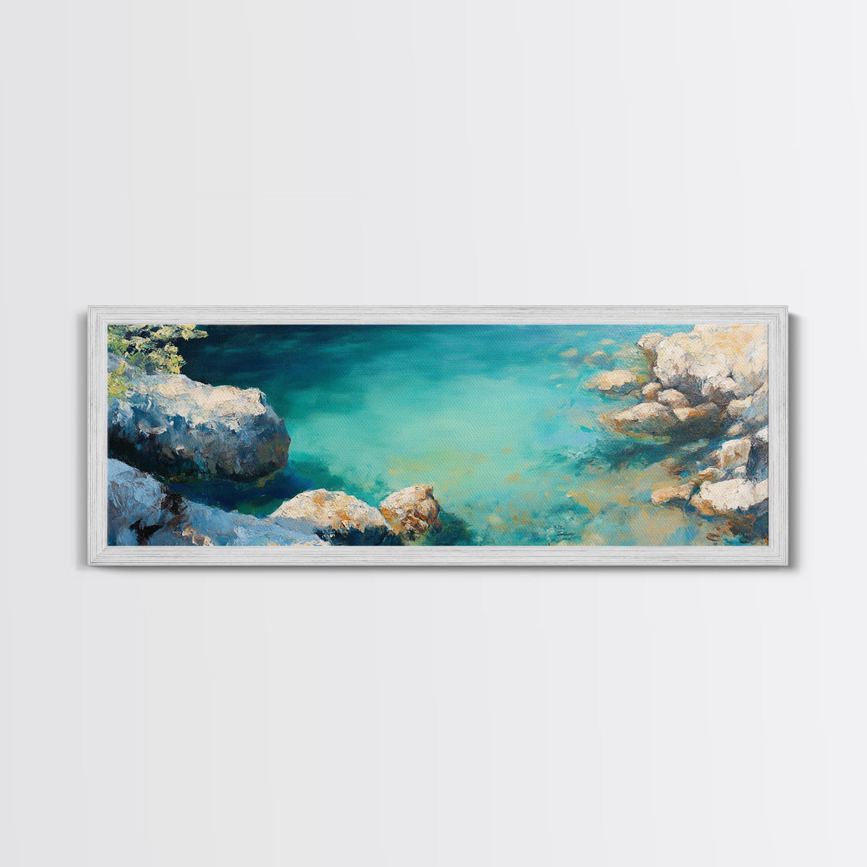 Turquoise Water Cove Framed Canvas Print Coastal Wall Art, Modern Beach Artwork, Ocean Decor, Minimalist Seascape Painting, Bedroom Art