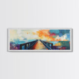 Sunset Pier Canvas Print Vibrant Coastal Wall Art Colorful Dock Painting Beach House Decor Abstract Landscape Nautical Living Room