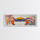Colorful Coastal Crab Painting Framed Canvas Print, Beach House Wall Art, Nautical Kitchen Decor, Ocean Wildlife Art, Gift Idea