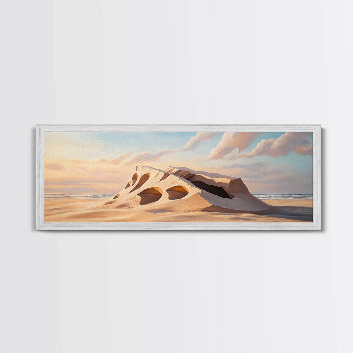 Surreal Beach Sand Formation Canvas Print, Coastal Nature Wall Art, Modern Ocean Landscape Painting, Minimalist Seascape Bedroom Decor
