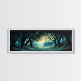 Enchanted Forest Framed Canvas Print Magical Woodland Scene, Nature Wall Art, Fantasy Art, Dark Green Landscape, Home Decor