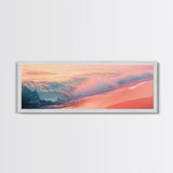 Pink Ocean Waves Canvas Print Coastal Wall Art, Beach Sunset Artwork, Modern Seascape Painting, Home Decor, Living Room Art