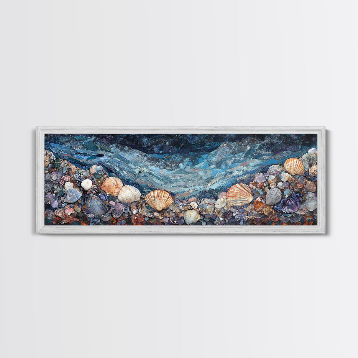 Seashell Beach Framed Canvas Print Coastal Wall Art, Ocean Inspired Artwork, Textured Nautical Painting, Tropical Home Decor