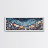 Seashell Beach Framed Canvas Print Coastal Wall Art, Ocean Inspired Artwork, Textured Nautical Painting, Tropical Home Decor