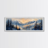 Misty Forest Sunrise Canvas Print Mountain Landscape Painting Nature Inspired Rustic Wall Art Cozy Living Room Decor Fall Aesthetic
