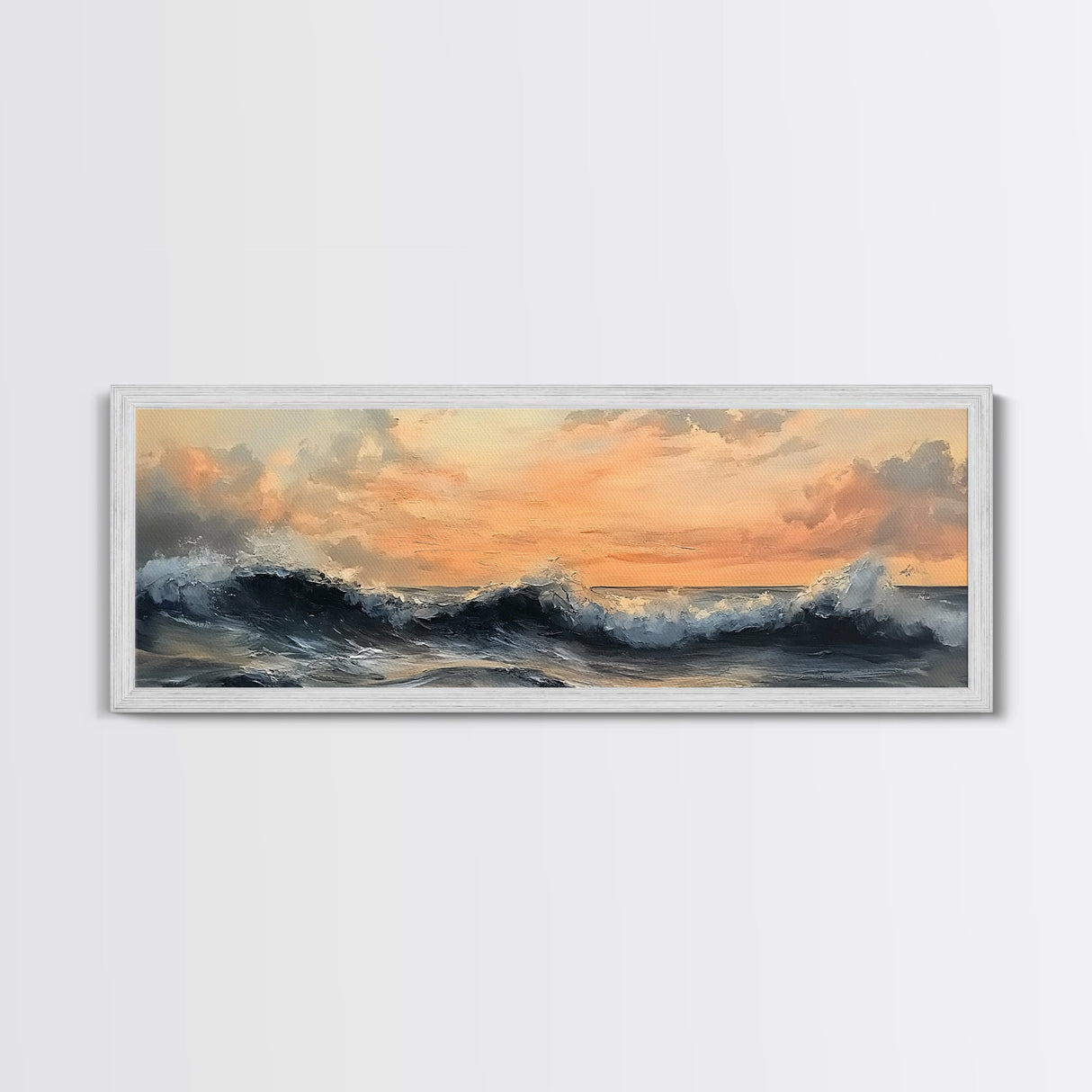 Stormy Ocean, Dramatic Sea Painting, Moody Coastal Wall Art, Nautical Decor, Canvas Print, Sunset Waves, Living Room Artwork
