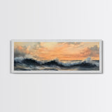 Stormy Ocean, Dramatic Sea Painting, Moody Coastal Wall Art, Nautical Decor, Canvas Print, Sunset Waves, Living Room Artwork