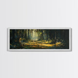 Forest Path, Sunlit Woodland Wall Art, Nature Escape Painting, Cabin Decor, Framed Canvas Print, Outdoor Lover Gift, Entryway Art