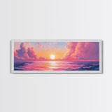 Pink Sunset, Romantic Ocean Painting, Vibrant Seascape Wall Art, Coastal Home Decor, Canvas Print, Dreamy Sky, Bedroom Artwork